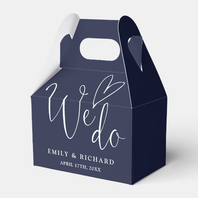 We Do Love Heart Navy Blue Wedding Favour Box (Front Side)