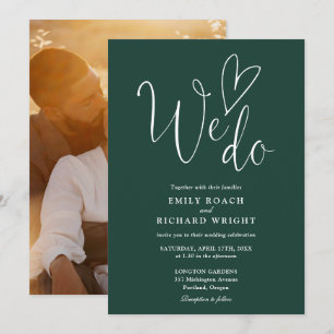We Do Love Heart Photo Emerald Green Wedding Invitation