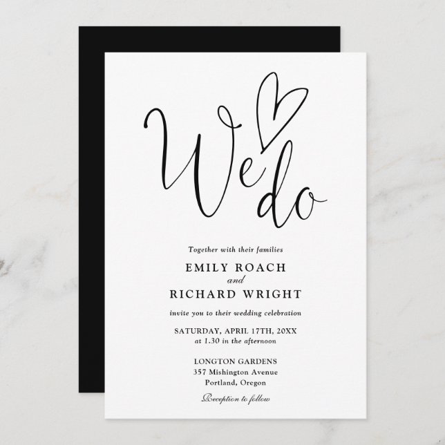 We Do Love Heart QR Code Black And White Wedding Invitation (Front/Back)