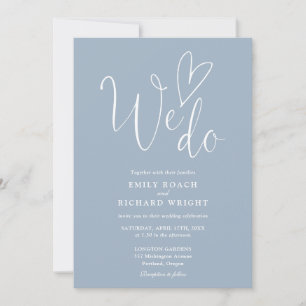 We Do Love Heart QR Code Dusty Blue Wedding Invitation