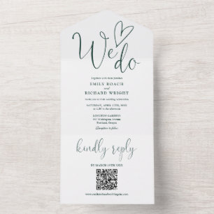 We Do Love Heart QR Code Emerald Green Wedding All In One Invitation