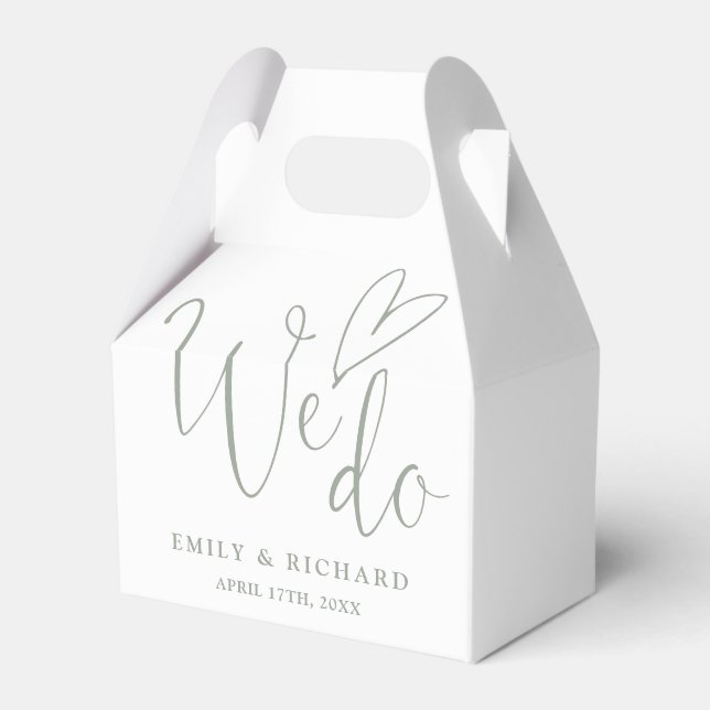 We Do Love Heart Sage Green Wedding Favour Box (Front Side)