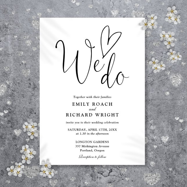 We Do Love Heart Script Black And White Wedding Invitation (Creator Uploaded)