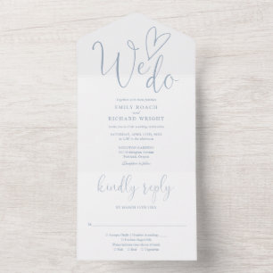 We Do Love Heart Script Dusty Blue Wedding All In One Invitation