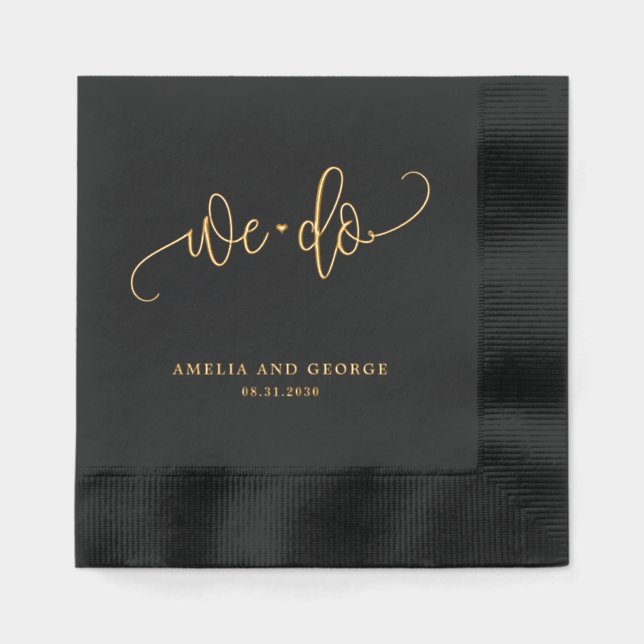 We Do Lovely Calligraphy Foil Wedding Napkins (Front)