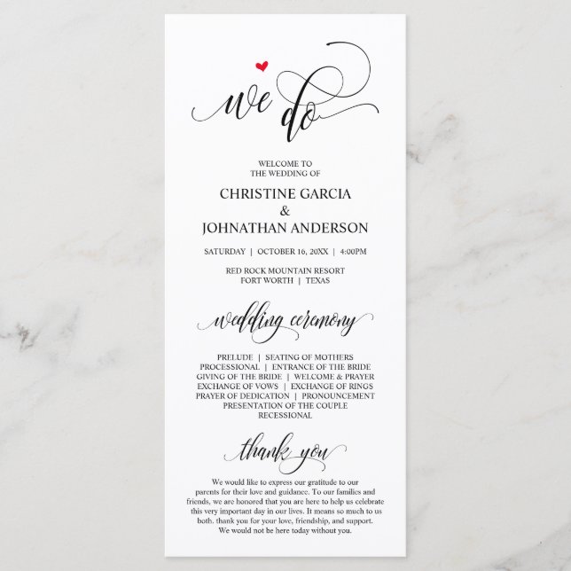 We do, Modern Black Script, Wedding Ceremony Program (Front)