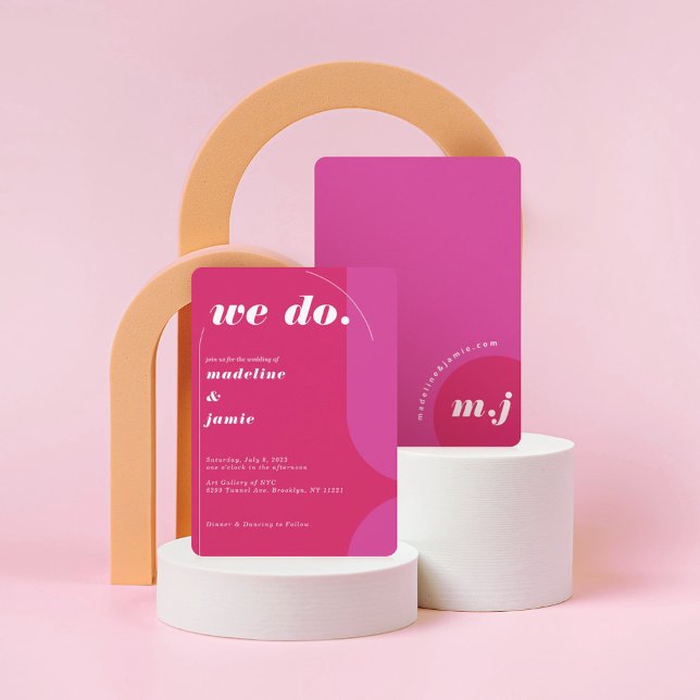 We Do Modern Bold Pink Magenta Retro Abstract Invitation (Creator Uploaded)