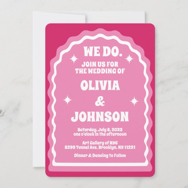 We Do Modern Bold Pink Magenta Retro Wavy Arch Invitation (Front)