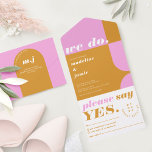 We Do Modern Bold Pink & Yellow Retro Abstract All In One Invitation<br><div class="desc">Our minimal, bold retro style all-in-one wedding invitation is perfect for the trendy couple who loves standing out and making a bold statement. Our design features a bold pink and yellow colour combo. Simple abstract arch and circle shapes create a bold look with "We Do." displayed boldly in white large...</div>