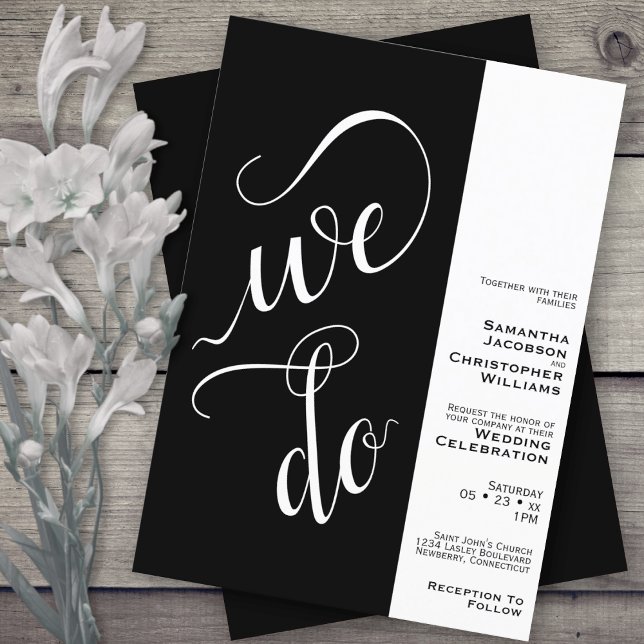We Do Modern Minimalist Typography Black Wedding Invitation (Creator Uploaded)