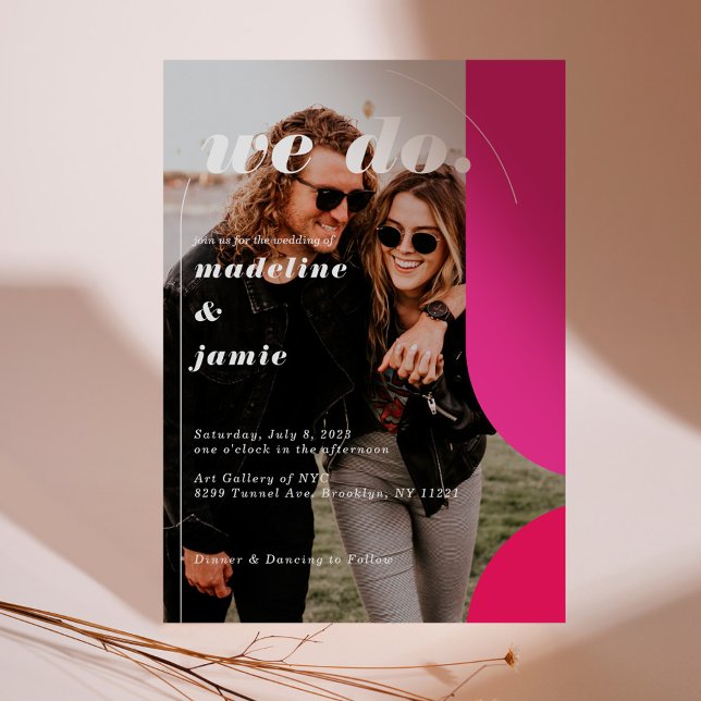 We Do Modern Pink Magenta Retro Abstract Photo Invitation (We Do Modern Pink Magenta Retro Abstract Photo Invitation)