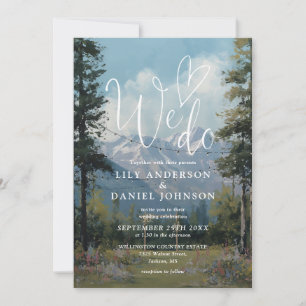 We Do Mountain Floral String Lights Wedding Invitation
