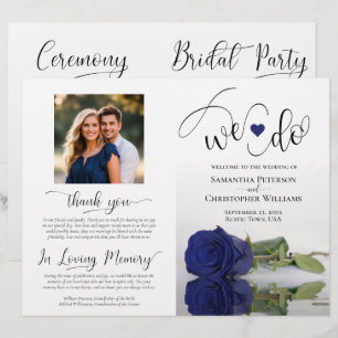 We Do! Navy Blue Rose Modern Wedding Program