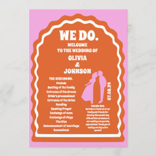 We Do Orange Retro Arch Wedding Order of Service Program