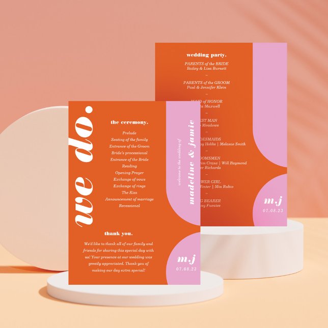 We Do Orange Retro Style Wedding Order of Service Program (Creator Uploaded)