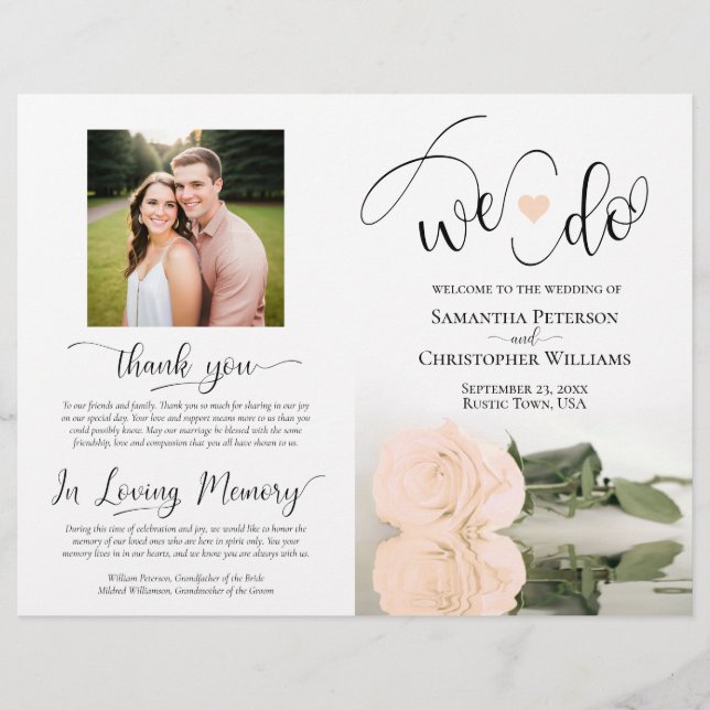 We Do! Pale Peach Rose DIY Print Wedding Program (Front)