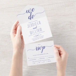 "We do" periwinkle blue script typography wedding All In One Invitation