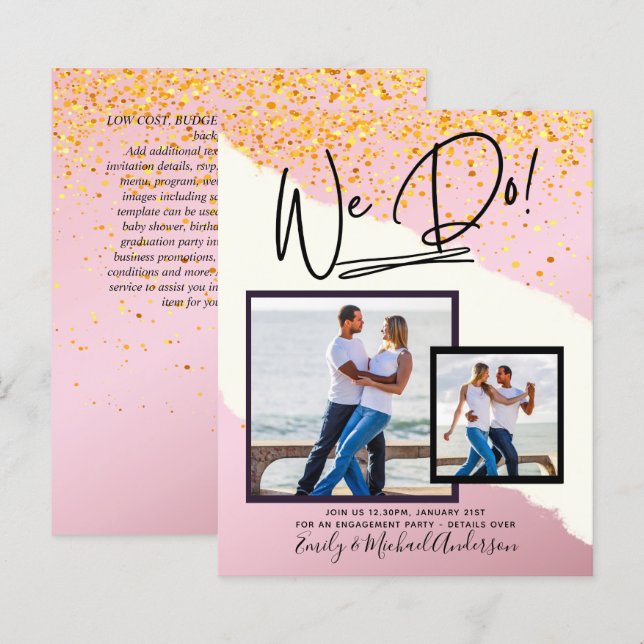 We Do! PHOTO Engagement Party Invitations Budget (Front/Back)