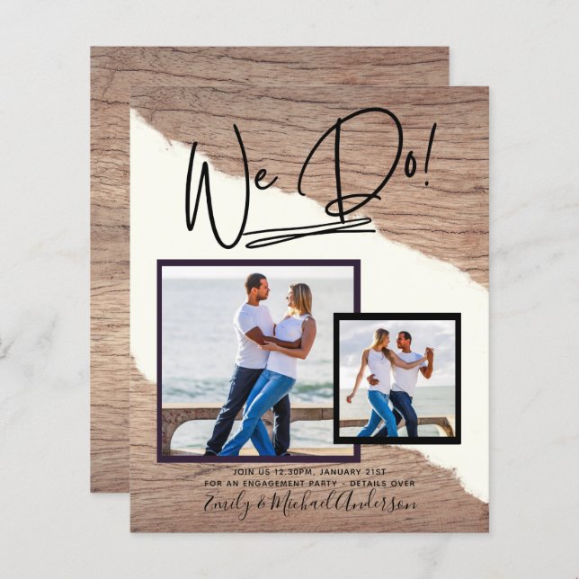 We Do! PHOTO Engagement Party Invitations Budget (Front/Back)