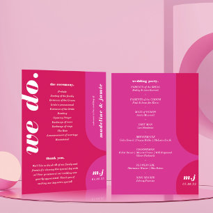 We Do Pink Retro Style Wedding Order of Service Program