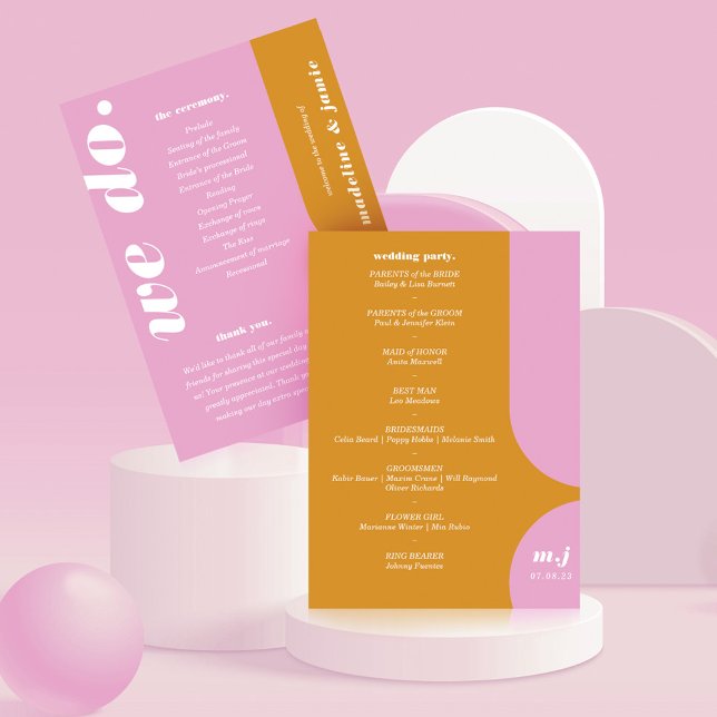 We Do Pink Retro Style Wedding Order of Service Program (We Do Pink Retro Style Wedding Order of Service Program)