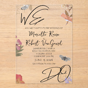 WE DO Pressed Flowers Shabby Garden Chic Wedding  Acrylic Invitations