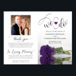 We Do! Purple Rose Modern Wedding Program Outside Poster<br><div class="desc">This beautiful wedding program is both modern and elegant. The DIY folded design features modern script lettering on the front reading "we do" with the names of the couple and wedding date/location. There is a photo of a beautiful long-stemmed royal purple coloured rose reflecting in a pool of water with...</div>