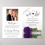 We Do! Purple Rose Modern Wedding Program Outside Poster<br><div class="desc">This beautiful wedding program is both modern and elegant. The DIY folded design features modern script lettering on the front reading "we do" with the names of the couple and wedding date/location. There is a photo of a beautiful long-stemmed royal purple coloured rose reflecting in a pool of water with...</div>