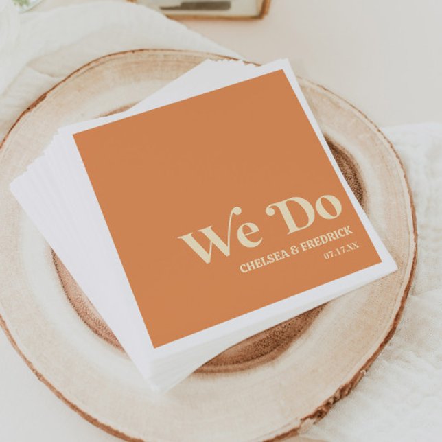 We Do Retro Minimalist Orange Wedding Napkin (Creator Uploaded)