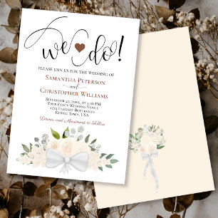 We Do! Rustic Champagne Peach Roses Floral Wedding Invitation