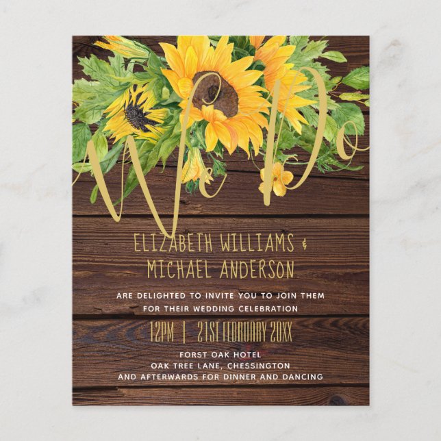 WE DO Rustic Sunflowers Wood Boho Wedding Invites (Front)