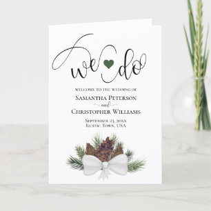 We Do Rustic Watercolor Pinecones Wedding Program
