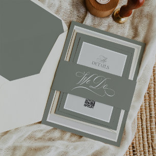 We Do Sage Green Calligraphy Luxe Wedding Invitation Belly Band
