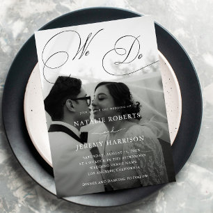 We Do Script 2 Photos QR Code Casual Wedding Invitation