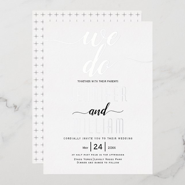 "We do" script calligraphy wedding real silver (Front/Back)