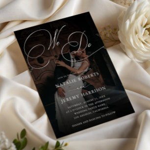 We Do Script Dark Faded Photo QR Code Wedding Invitation