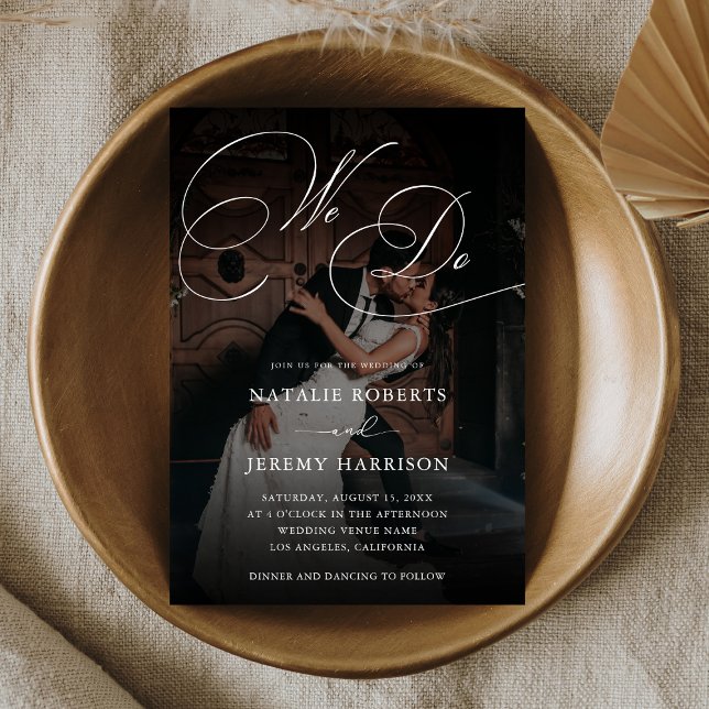 We Do Script Dark Faded Photo QR Code Wedding Invitation (Creator Uploaded)