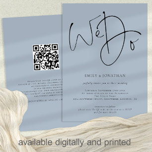 We Do Script Dusty Blue QR Code Wedding Invitation