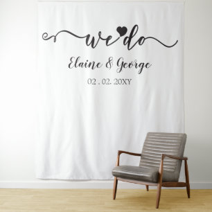 We Do Script Heart Wedding Photo Prop Backdrop Tapestry