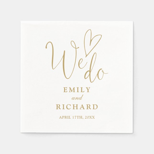 We Do Script Love Heart Chic Gold Wedding Napkin (Front)
