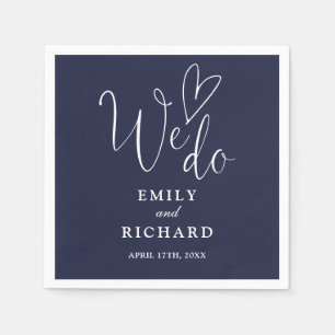 We Do Script Love Heart Navy Blue Wedding Napkin