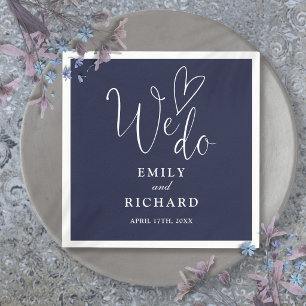 We Do Script Love Heart Navy Blue Wedding Napkin