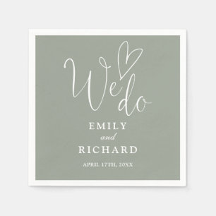 We Do Script Love Heart Sage Green Wedding Napkin