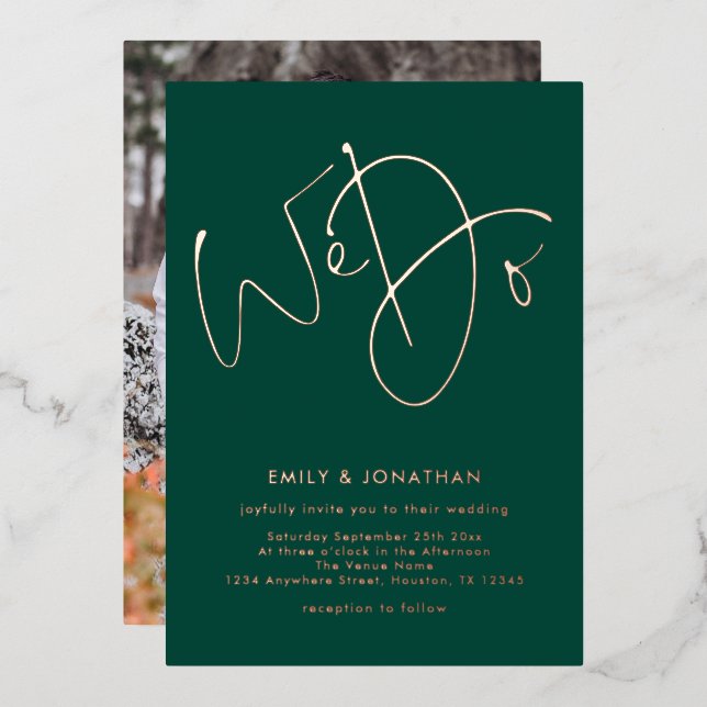 We Do Script Photo Emerald Green Rose Gold Wedding (Front/Back)