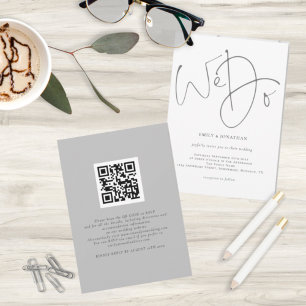 We Do Script QR Code Minimalist Grey Wedding Invitation