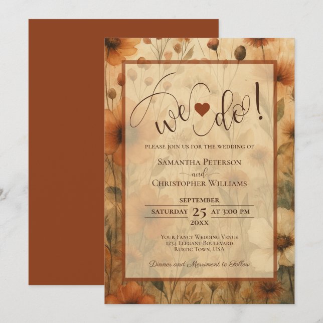 We Do! Sienna Boho Chic Wildflowers Wedding Invitation (Front/Back)