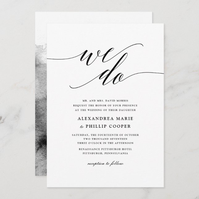 We Do Simple Black and White Wedding Invitation (Front/Back)