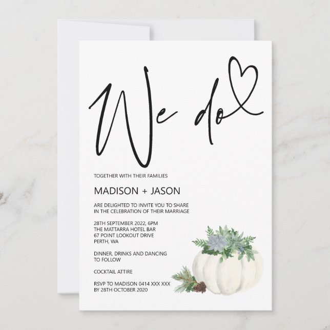 We Do Simple Modern Wedding Fall Thanksgiving Invitation (Front)