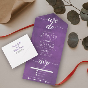 "We do" stained purple calligraphy wedding All In One Invitation