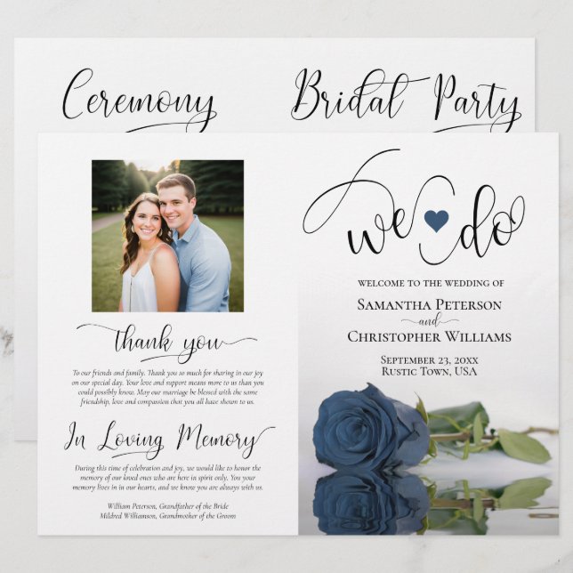 We Do! Steel Blue Rose Modern Wedding Program (Front/Back)